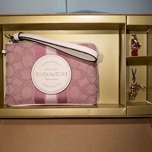 Coach Women's Boxed Corner Zip Wristlet Pink Multi with Charms